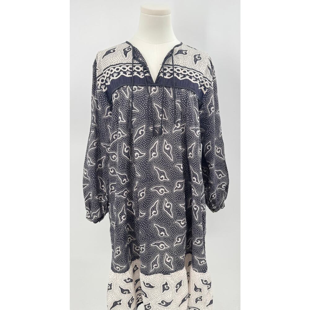 Matta Zaira Navy White Polka Dot Block Print Dress Caftan Airy Midi S Small